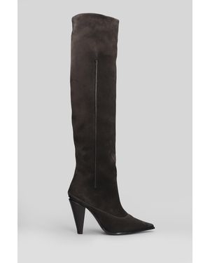 Roberto Festa Valeska High Heels Boots In Dark Brown Suede - Black