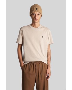 Ami Paris T-shirt In Beige Cotton - Natural