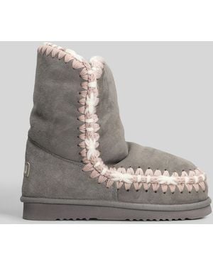 Mou Eskimo 24 Low Heels Ankle Boots In Gray Suede