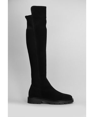 Carmens Brit Stretch Low Heels Boots In Black Suede