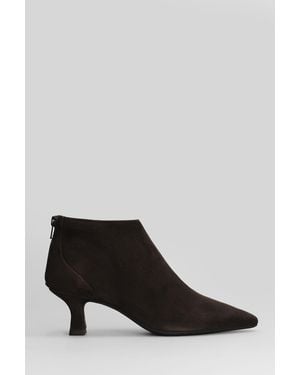 Festa Esta High Heels Ankle Boots In Dark Brown Suede - Black