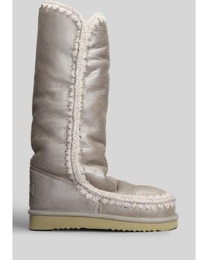 Mou Eskimo 40 Low Heels Boots In Beige Suede - Gray