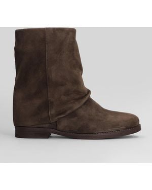 Julie Dee Low Heels Ankle Boots In Brown Suede