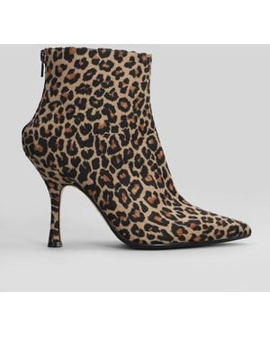 Anna F. High Heels Ankle Boots In Animalier Suede - Multicolor