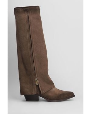 METISSE Texan Boots In Taupe Suede - Brown