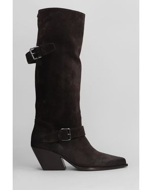 Elena Iachi Texan Boots In Brown Suede - Black