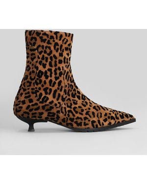 Fratelli Russo Low Heels Ankle Boots In Animalier Suede - Brown