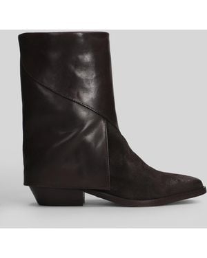 Julie Dee Texan Ankle Boots In Dark Brown Suede And Leather - Black