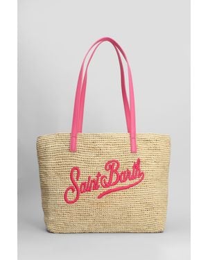 Mc2 Saint Barth Raffia City Mid Tote In Beige Raffia - Pink