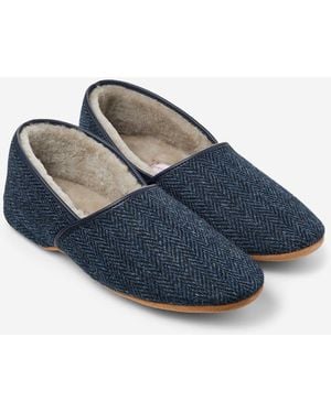 Derek Rose Slippers Crawford 2 Harris Tweed Sheepskin Navy - Blue