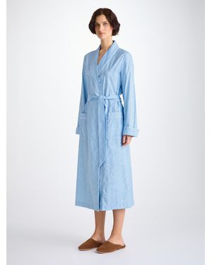 Derek Rose Dressing Gown Cotton Jacquard Jungle Paisley Pattern - Blue