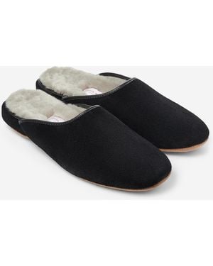 Derek Rose Mule Slippers Douglas Suede Sheepskin - Black