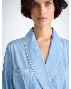 Derek Rose Dressing Gown Cotton Jacquard Jungle Paisley Pattern - Blue