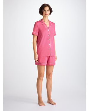 Derek Rose Short Pyjamas Lara Micro Modal Stretch Flamingo - Pink