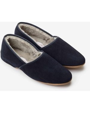 Derek Rose Slippers Crawford Suede Sheepskin Navy - Blue