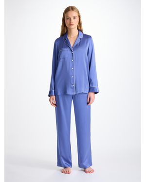 Derek Rose Pajamas Bailey Silk Satin Amethyst - Blue