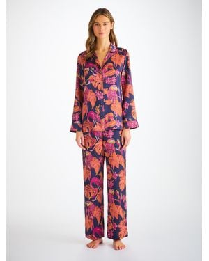 Derek Rose Pyjamas Silk Satin Jungle Birds Pattern - Red