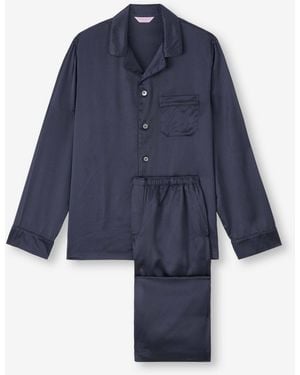 Derek Rose Pyjamas Silk Satin Micro Dot Print - Blue