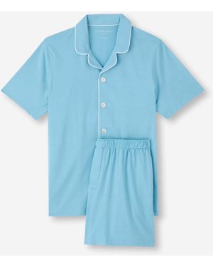 Derek Rose Short Pyjamas Basel Micro Modal Stretch Ocean - Blue