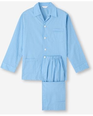 Derek Rose Classic Fit Pyjamas Cotton Batiste Jungle Leaf Print - Blue