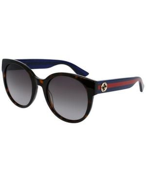 Gucci Gg0035Sn Round Glitter Striped Leg Sunglasses - Black
