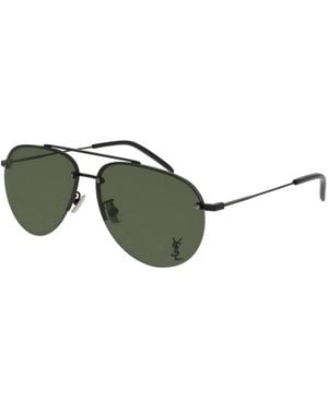 Saint Laurent Sl11/F M Metal Logo Aviator Sunglasses - Black