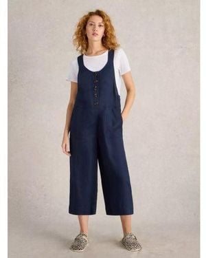 White Stuff Dark Viola Linen Dungaree - Blue