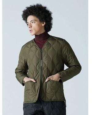 Taion Dark Military Zip V-Neck Down Jacket - Green