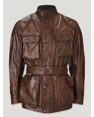 Belstaff Burnt Cuero Trialmaster Motorcycle Jacket - Brown
