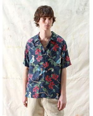 Far Afield Tropical Bird Print Busey Shirt - Blue