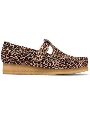 Clarks Leopard Print Wallabee T Bar Shoe - Brown