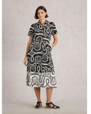 White Stuff Print Rua Jersey Shirt Dress - Black
