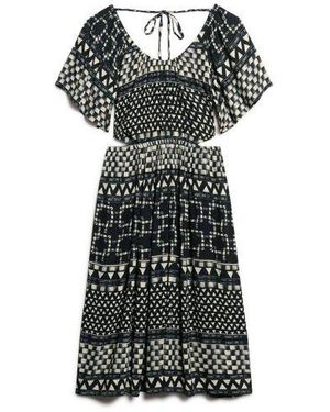 Superdry Shirbori Layer Mono Printed Cut Out Midi Dress - Blue