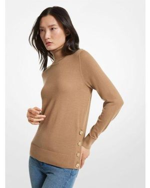 Michael Kors Dark Camel Merino Button Slit Jumper - Natural