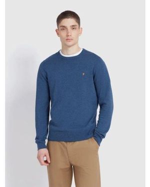 Farah Cold Metal Marl Mullen Cotton Jumper - Blue