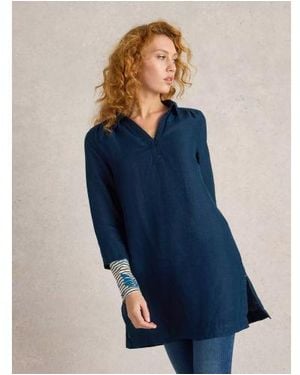 White Stuff Dark Blake Linen Tunic - Blue