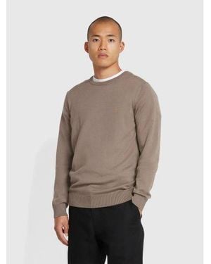 Farah Mushroom Mullen Merino Wool Crew Neck Jumper - Brown