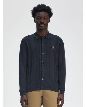 Fred Perry Button Through Knitted Polo Shirt - Blue