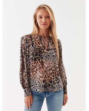 Guess Jaguar Cat Print Long Sleeve Brigida Top - Brown