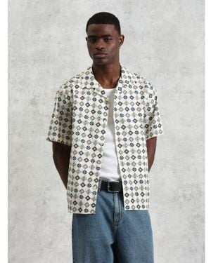 Wax London Ecru Multi Geo Tile Didcot Shirt - Grey
