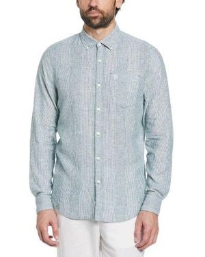 Original Penguin Pacific Long Sleeve Cotton Linen Ecovero Shirt - Blue