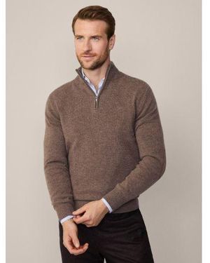 Hackett Malt Lambswool Half Zip Jumper - Brown
