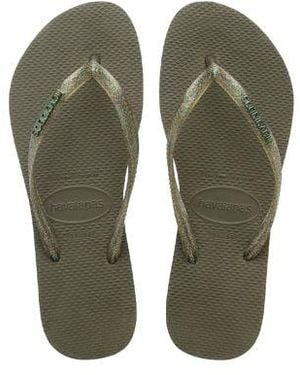 Havaianas Metallic Logo Slim Flip Flop - Green