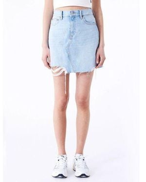 Dr. Denim Stream Light Trashed Hem Echo Skirt - Blue
