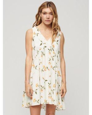 Superdry Peach Rose Volume Sleeveless Dress - White