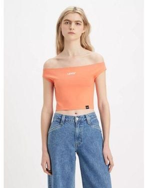 Levi's Bardot Minimal Sport Logo Coral Quartz Graphic Print Bardot Tank T-Shirt - Pink