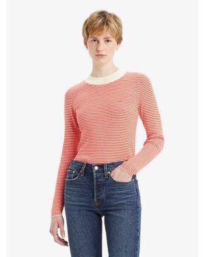 Levi's Vanilla Stripe Flame Scarlet Rib Crew Jumper - Pink