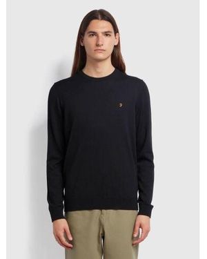 Farah Washed Mullen Merino Wool Crew Neck Jumper - Black