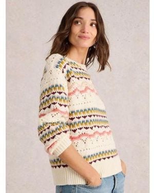 White Stuff Stuff Multi Piper Pointelle Jumper - Brown