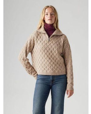 Levi's Mid Oatmeal Heather B2401 Bros Colour Book 1/4 Zip Cable Knit Sweatshirt - Natural